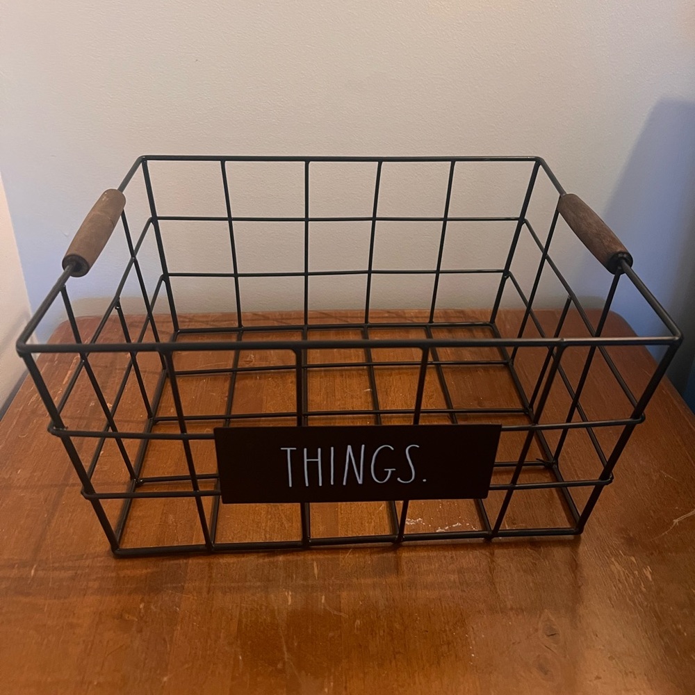 Rae Dunn “things” black metal basket with handles